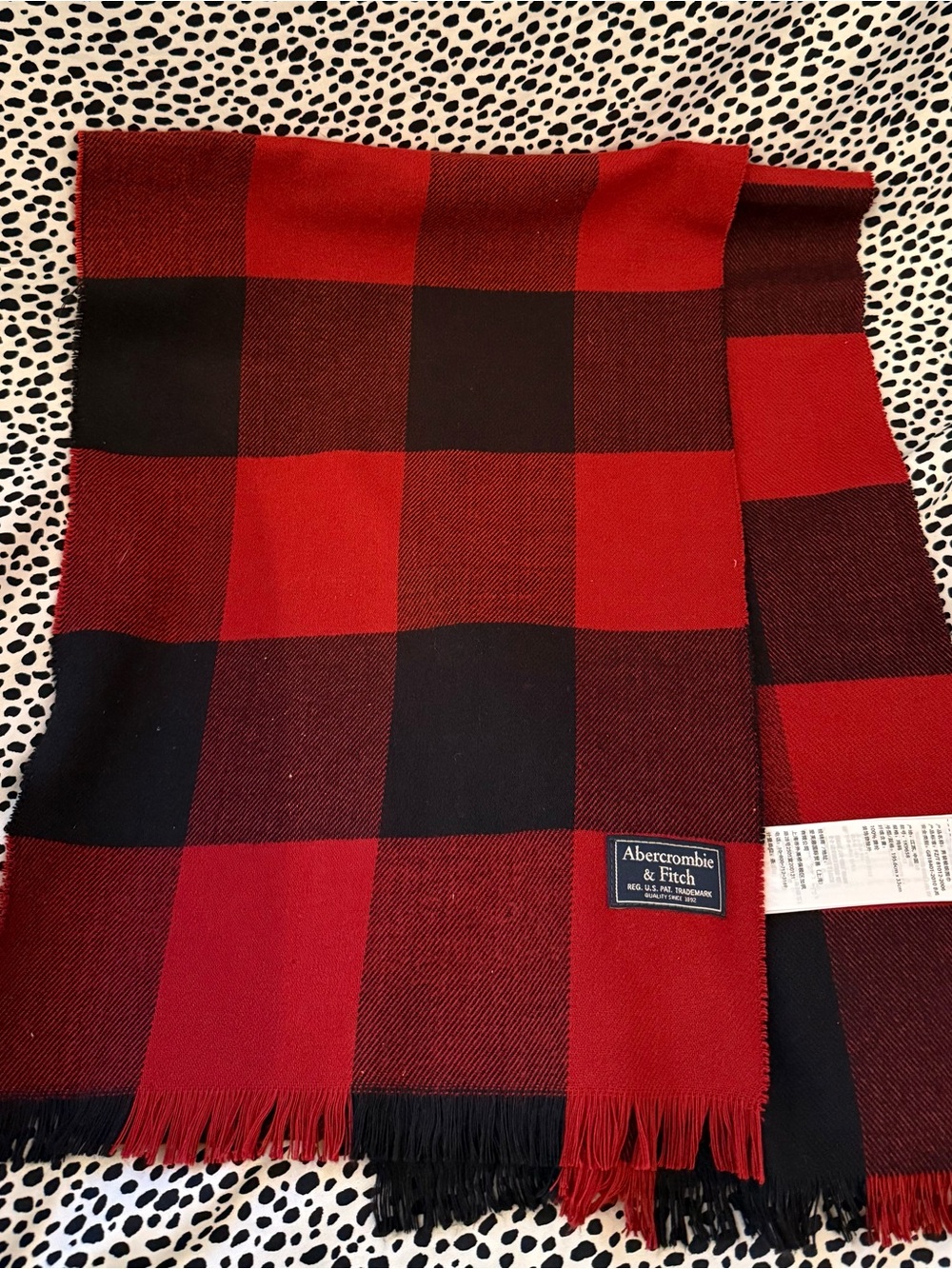 Abercrombie & Fitch Red and Black Plaid Scarf - Picture 3 of 5
